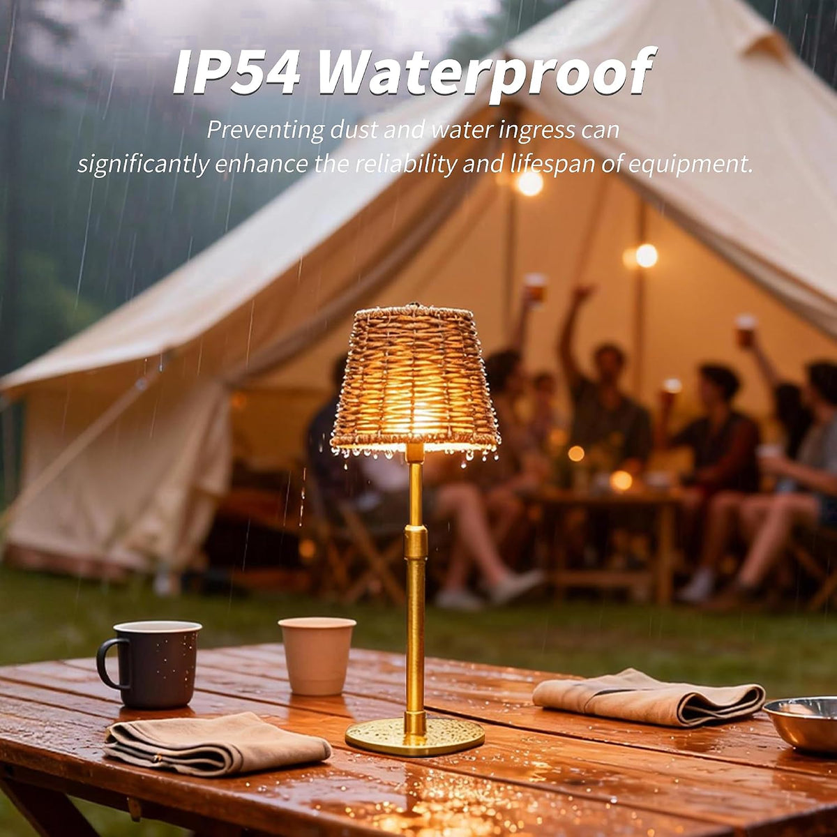 Mr.White Outdoor Waterproof Rechargeable Cordless Table Lamp with Wicker Shade, 5200mAh Battery Operated Table Light