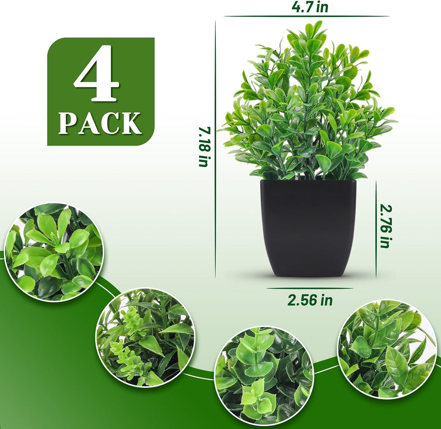 Pack Small Fake Plants Mini Artificial Faux Plants Indoor / Set of 4