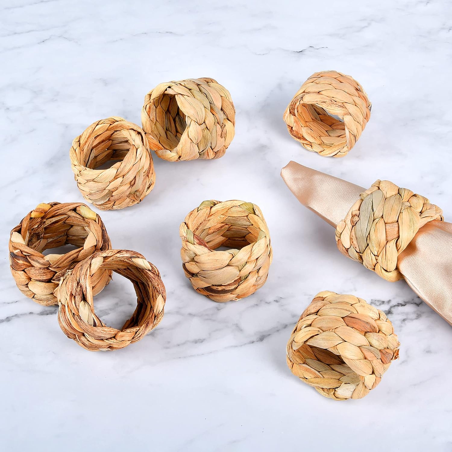 Rustic Handmade Woven Napkins Ring / Water Hyacinth / Set of 8