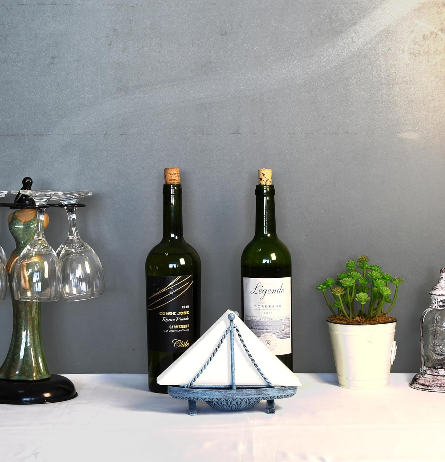 Metal Sailboat Shaped Napkin Holder / Turquoise
