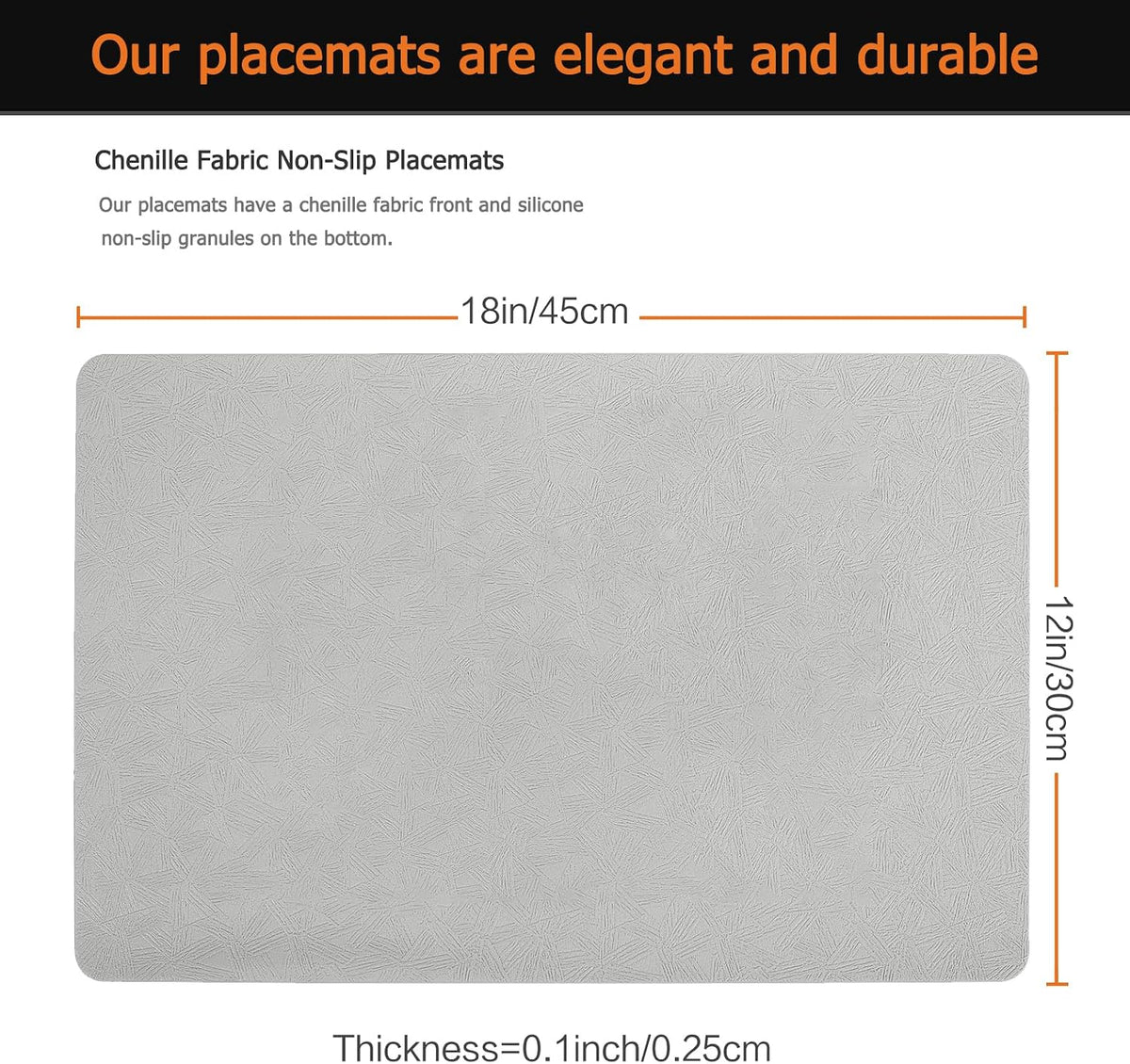 Gray Plastic Placemats Set of 6, Faux Leather Waterproof Table Mats | Light Gray Vinyl place mats,Wipeable and heat