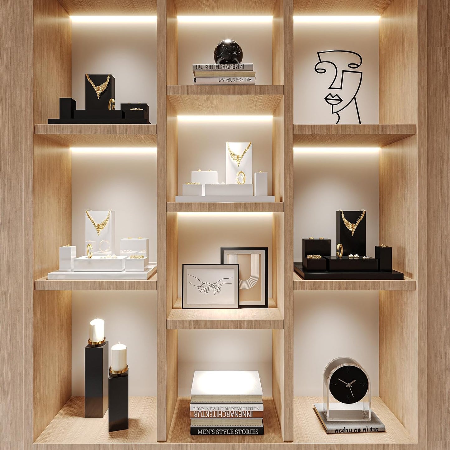 Solid Wood Minimalism Style Jewelry Display Stand Showcase Jewelry Organizer / SM05303 / Black