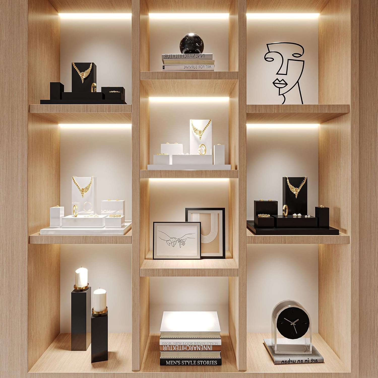 Solid Wood Minimalism Style Jewelry Display Stand Showcase Jewelry Organizer Square Holder / SM05202