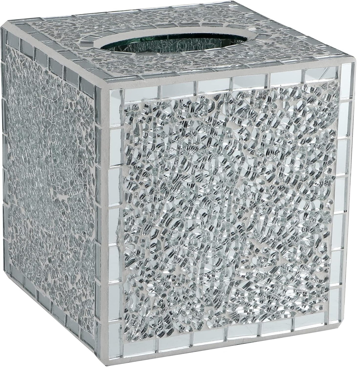 Mosaic Glass Tissue Box Holder / Silver