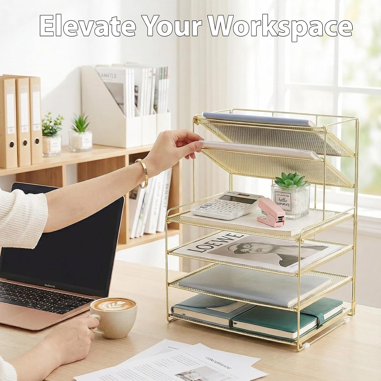 Desk Organizer, 6-Tier Paper Organizer Letter Tray, Gold | Desk Organizers and Accessories, Office Desk Accessories &