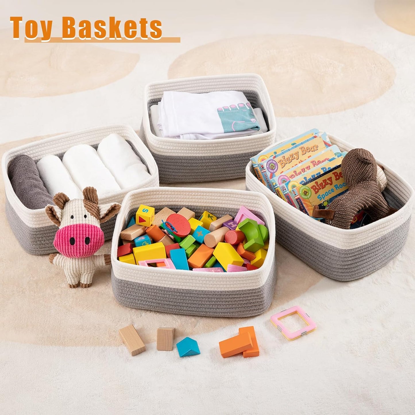 Small Bins / Organizer Baskets / Grey/white / 11.8"*7.8"*4.7 / Set of 4