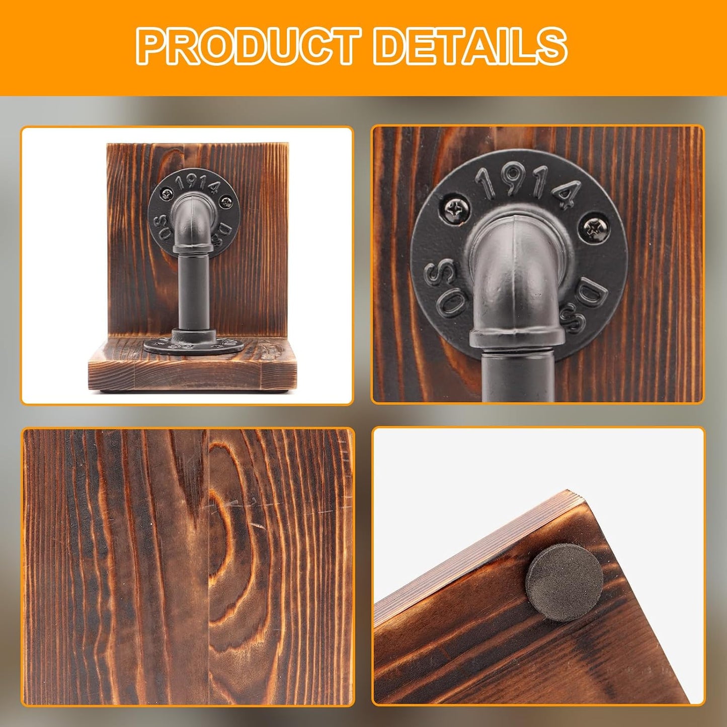 Wood Bookends / Rustic Style Bookend / Dark Brown / Set of 2
