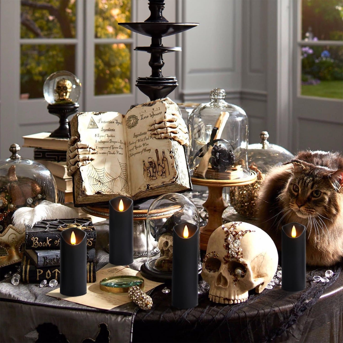 Homemory Black Flameless Candles, Halloween Candles, Battery Operated Candles, LED Pillar Candles with Remote Control