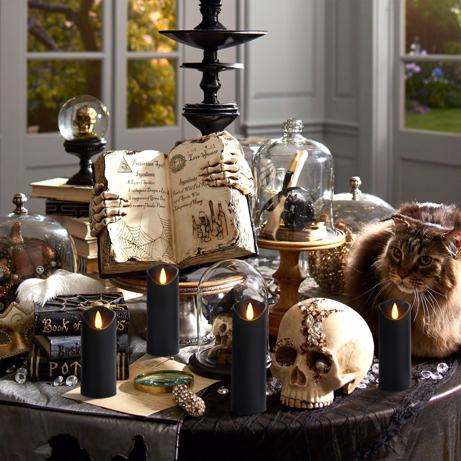 Homemory Black Flameless Candles, Halloween Candles, Battery Operated Candles, LED Pillar Candles with Remote Control