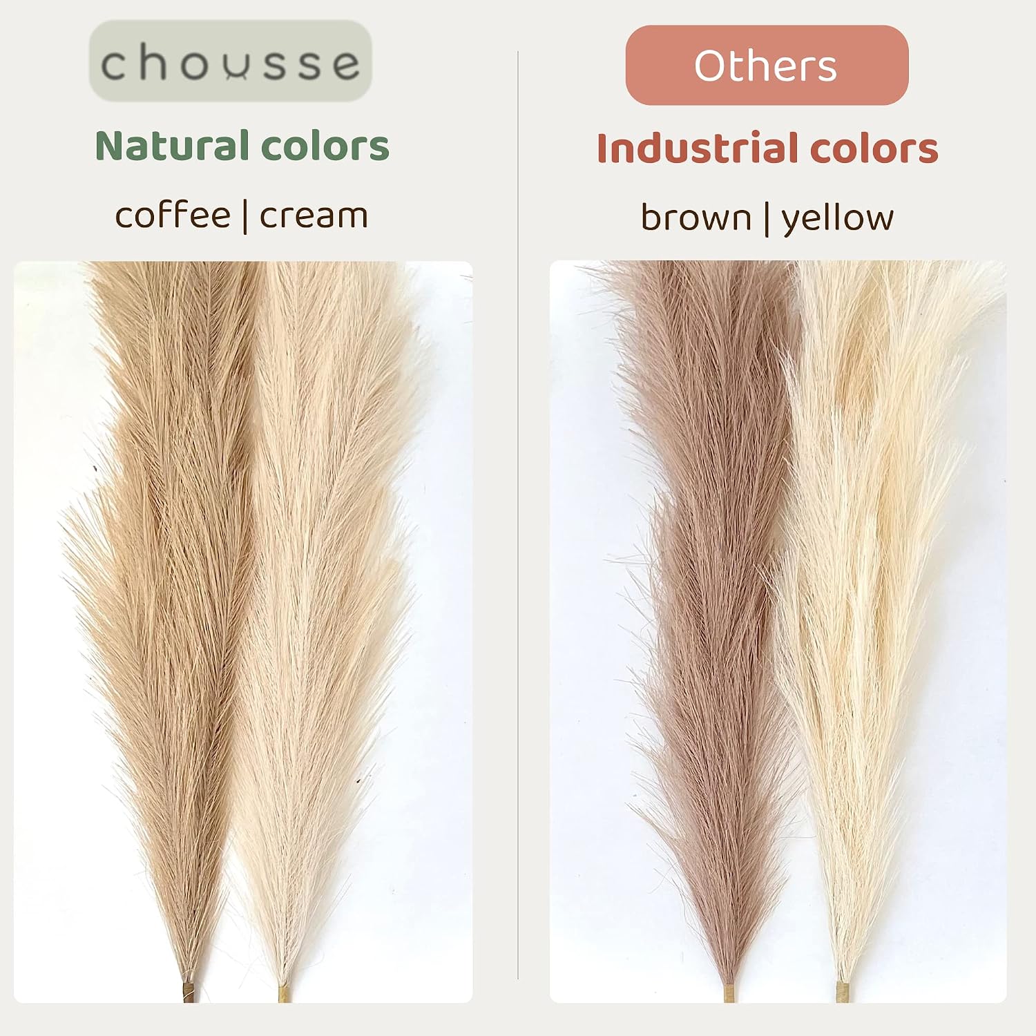 Artificial Large Pampas Grass Decor for Floor Vase / Coffee & Cream / 3.6 ft / Set of 4