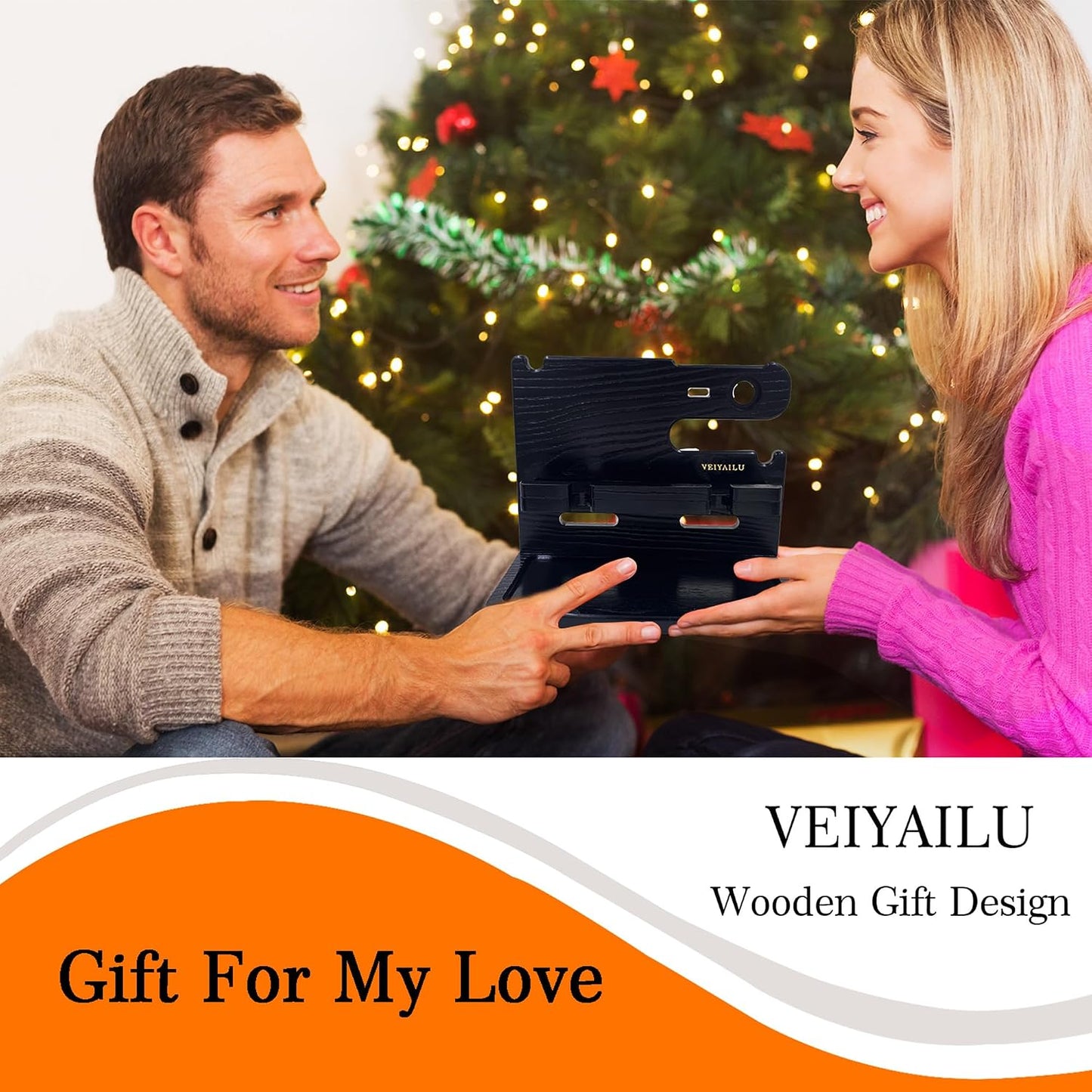Gifts for Men Dad Women Husband Boyfriend Him Nightstand Organizer for Men Wood Phone / Black