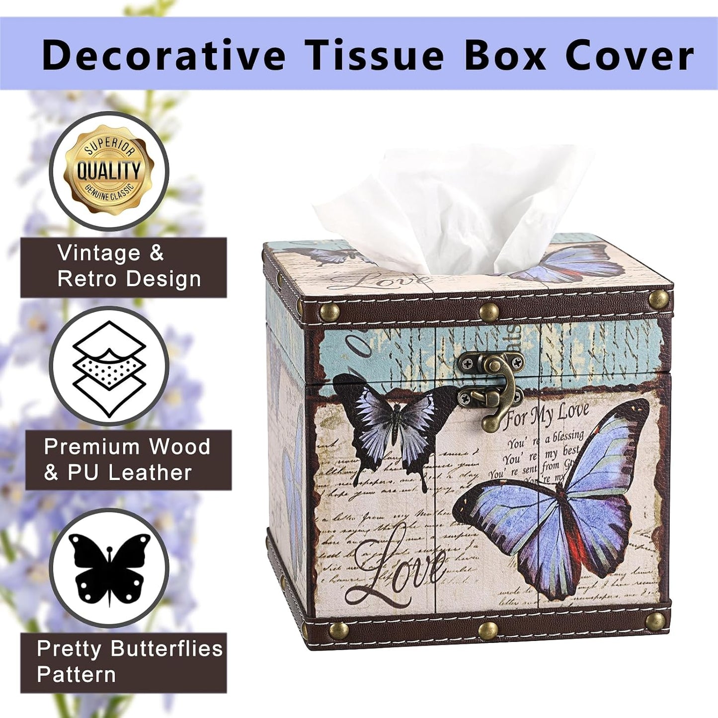 Vintage Tissue Box Cover / Purple Butterfly
