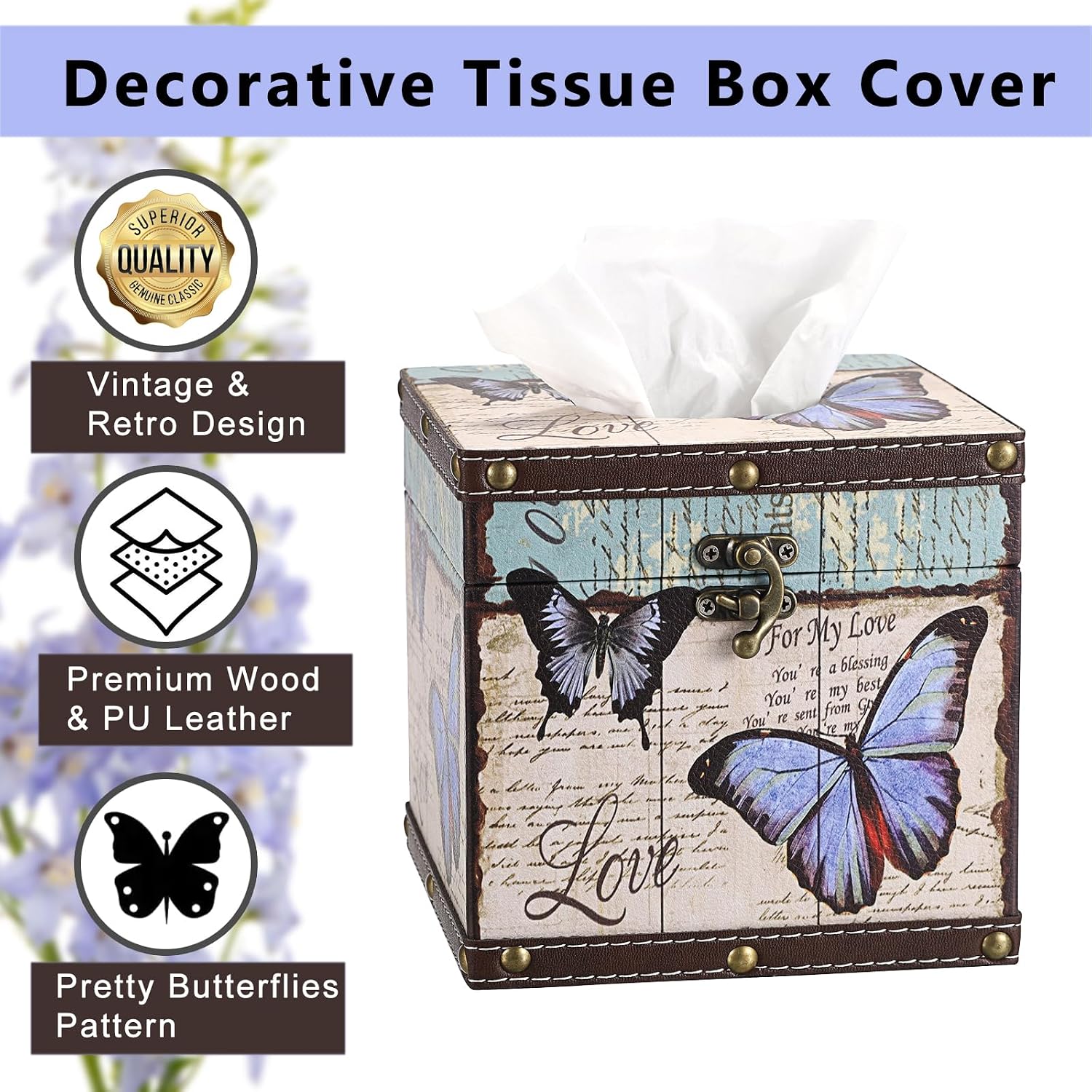 Vintage Tissue Box Cover / Purple Butterfly