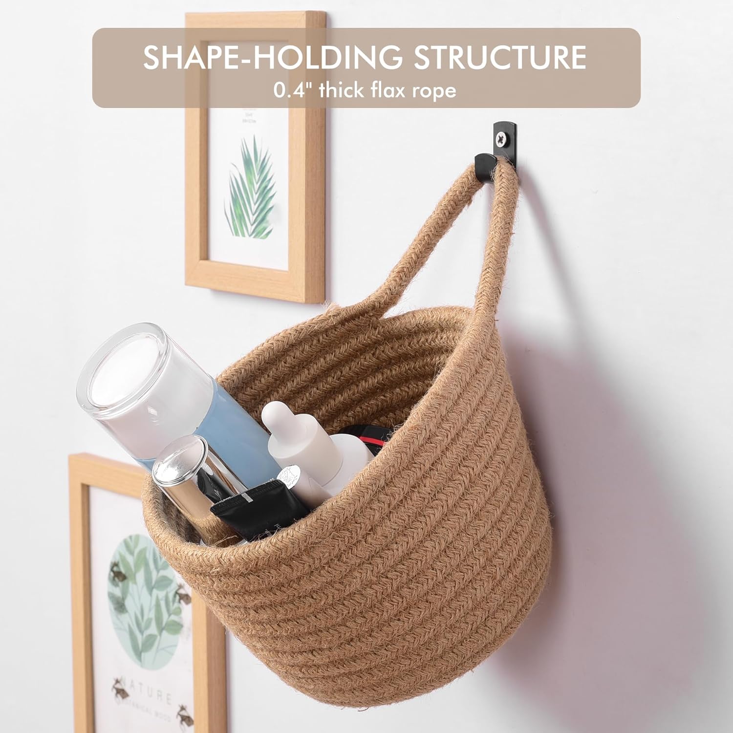 Adhesive Hooks / Storage Organizers / Linen & Black / Set of 3