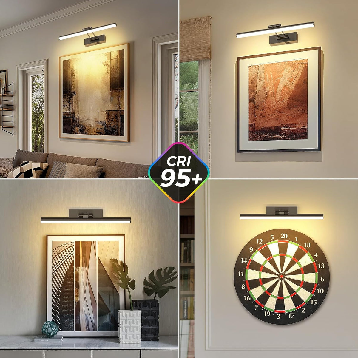 JUSHENG Battery Operated Picture Lights for Wall Brushed Grey 3CCT Dimmable Gallery Lights with Remote and Timer