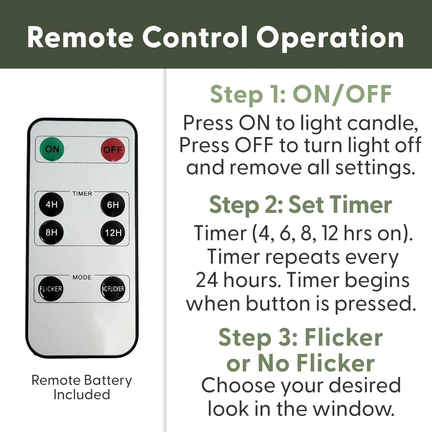 Bright White LED Battery Operated Window Candles Remote Control | Adjustable Timer, Flicker or Steady Light, Weighted