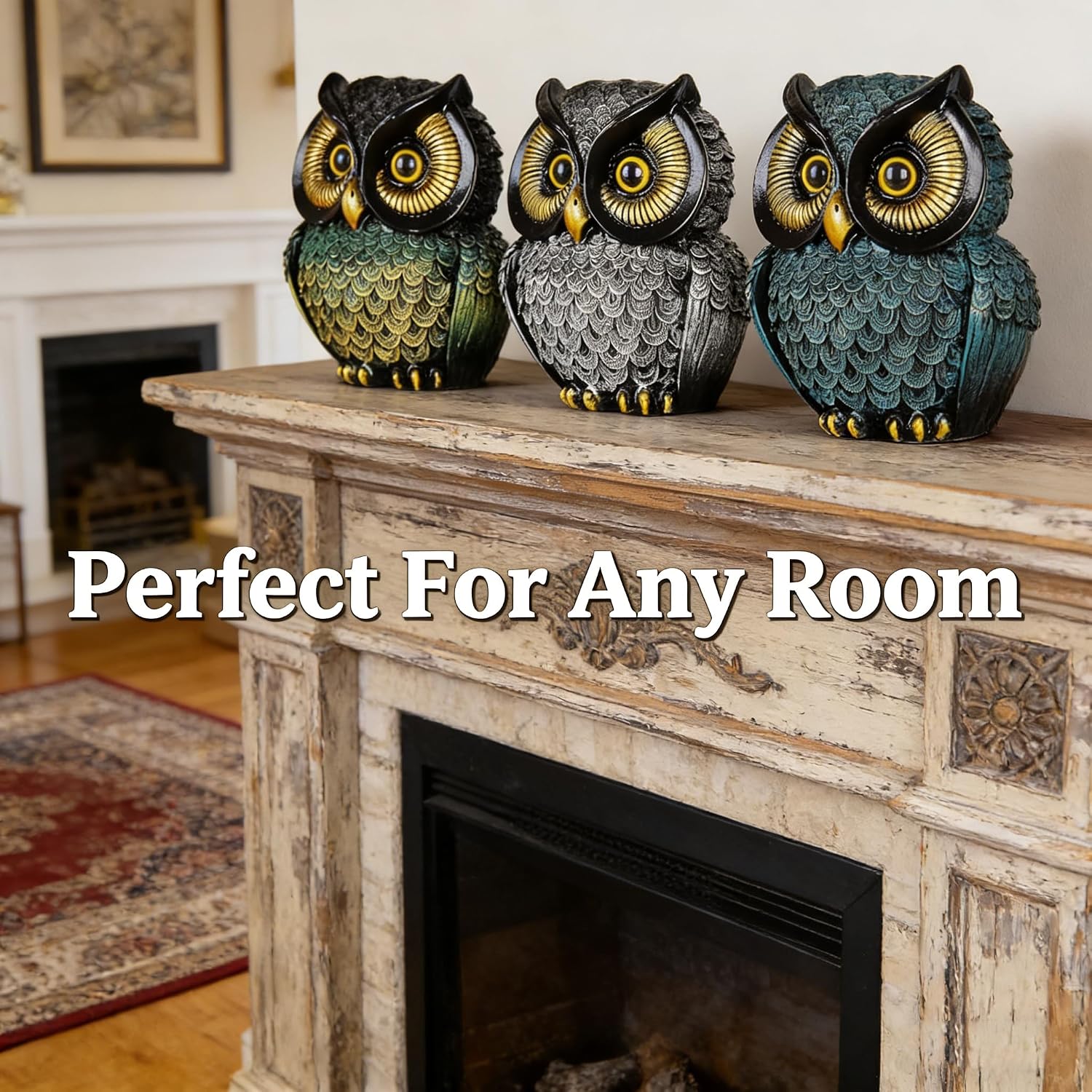 Small Figurines / Owl Statue Home Decor / Sliver