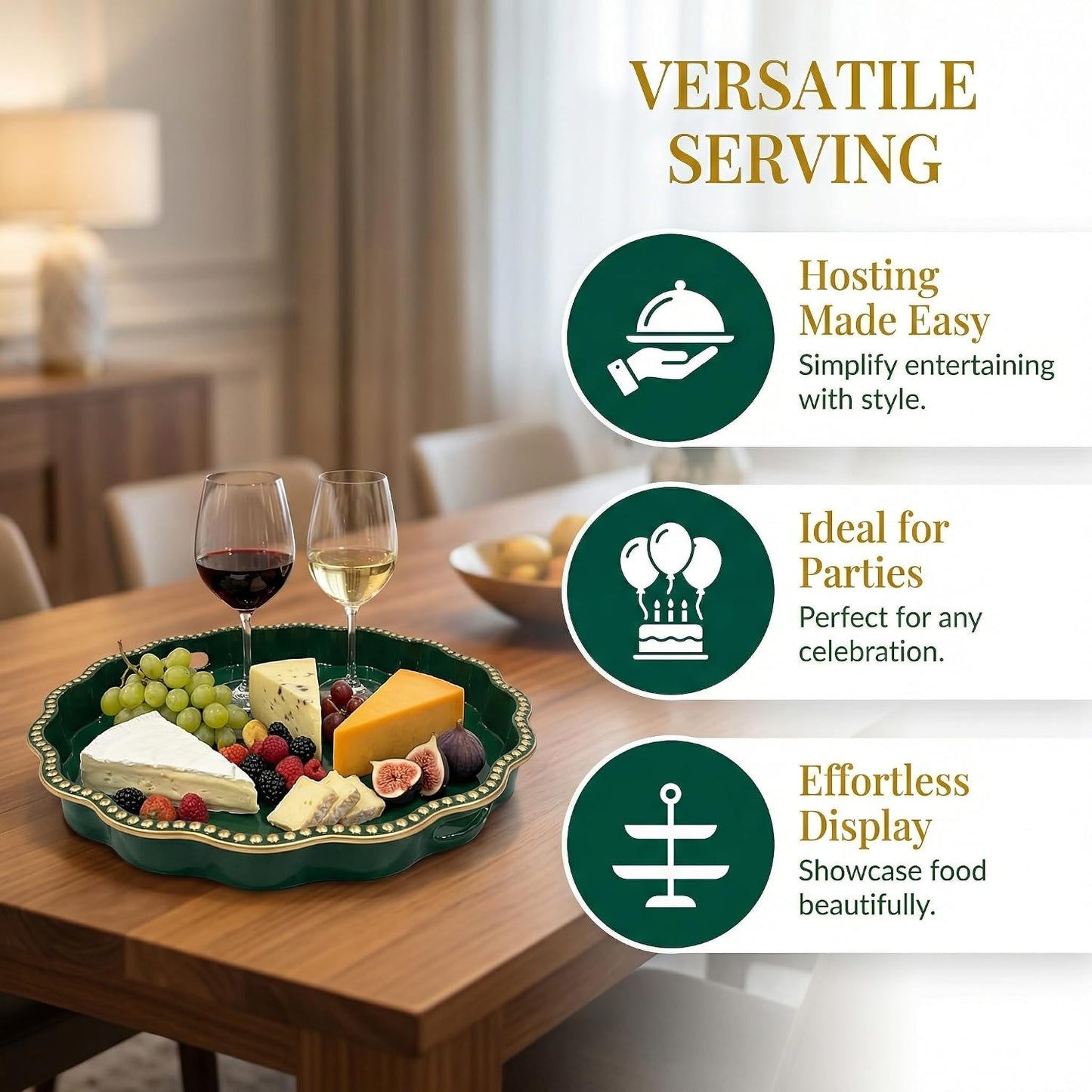 Green Decorative Tray / Green Wavy / 13 x 13 / Wavy Scallop