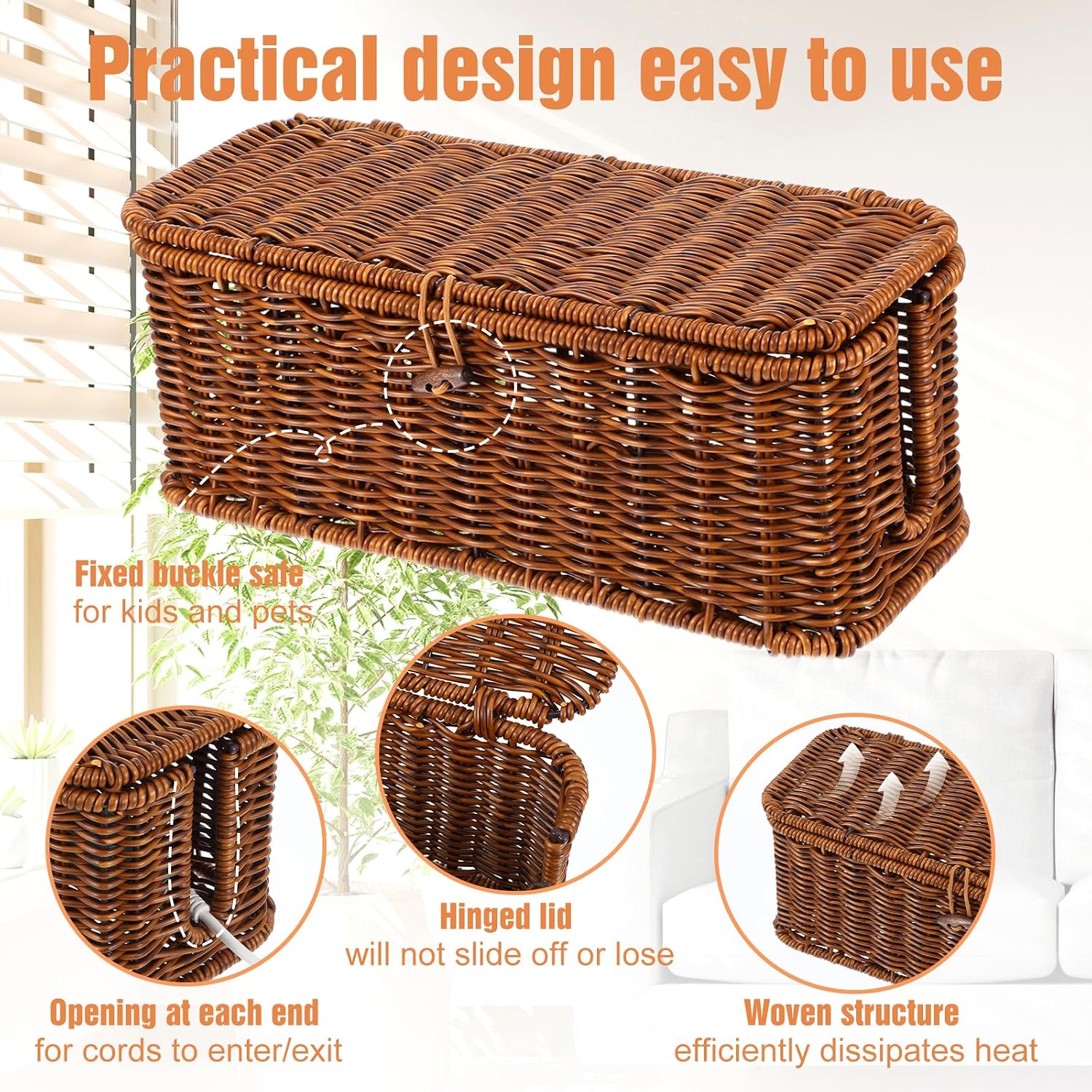 Cable Management Box Handmade Rattan Cable Organizer Stylish Hider Box