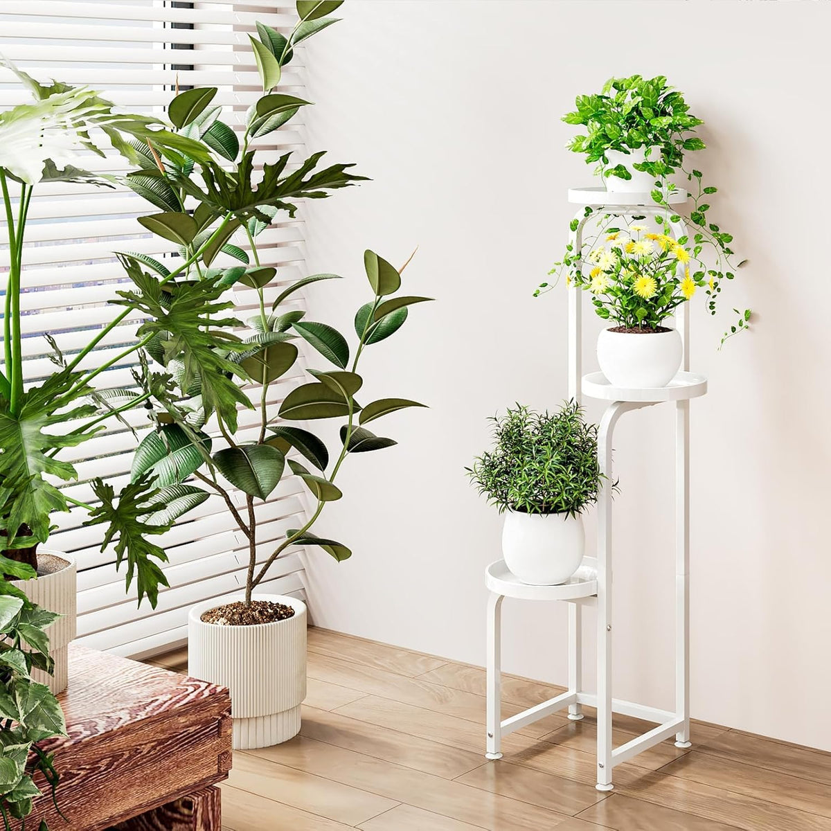 INGIORDAR Plant Stand Indoor Outdoor Corner Tiered Plant Shelf 3 Tier Metal | Space-saving Tiered Design Displays