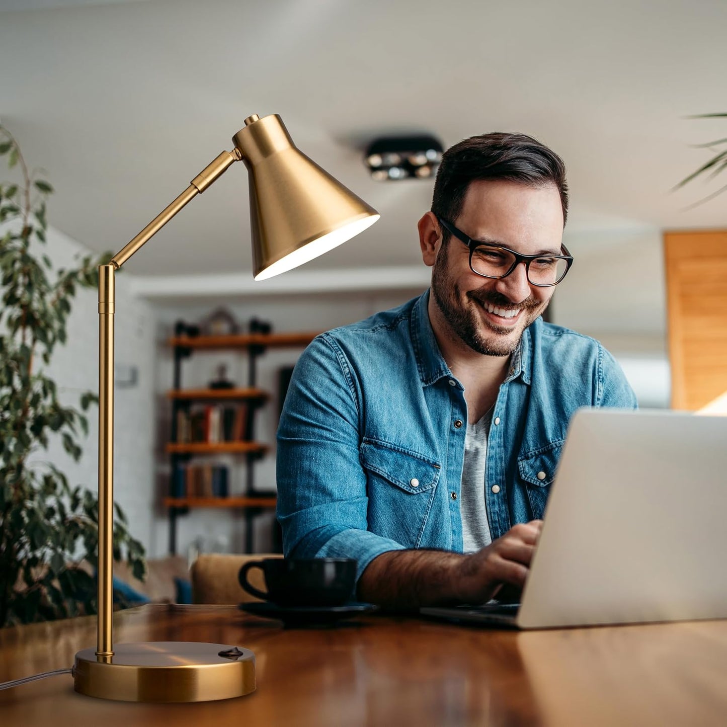 O'Bright Astrum - LED Desk Lamp with Dual USB Charging Ports, 100% Metal, 270 Degree Swivel Arms, Soft White Light