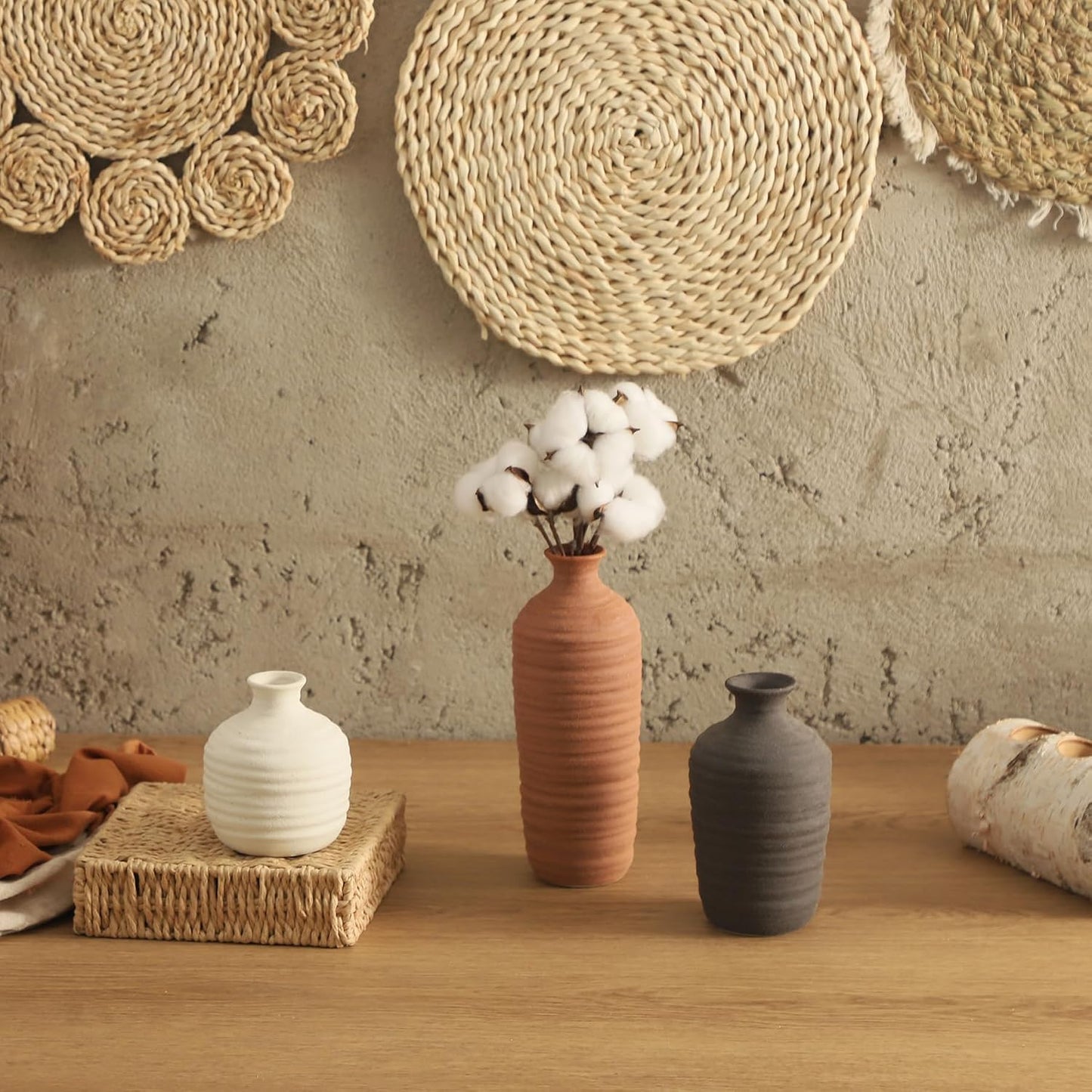 Rustic Home Decor Pottery Vases / 03-tall-brown / Set of 3