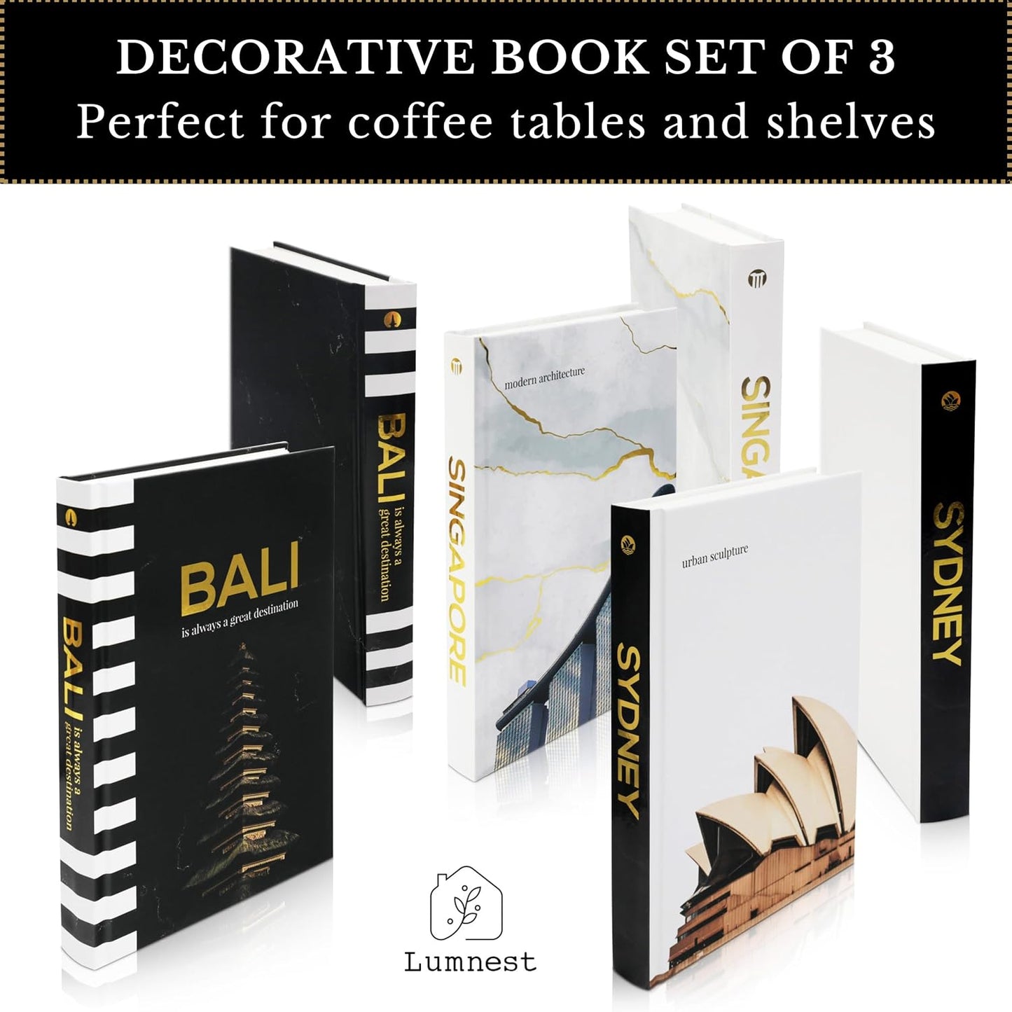 Decorative Books / Gold Foiled Decor Books / Black