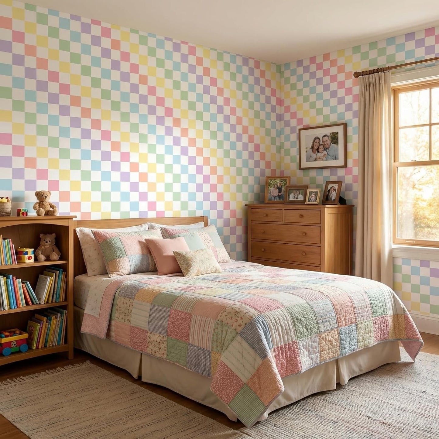 Checkers Wallpaper Peel Stick Contact Paper in Rainbow Checkered / Pastel / 15.8 x 118.1 / Checker