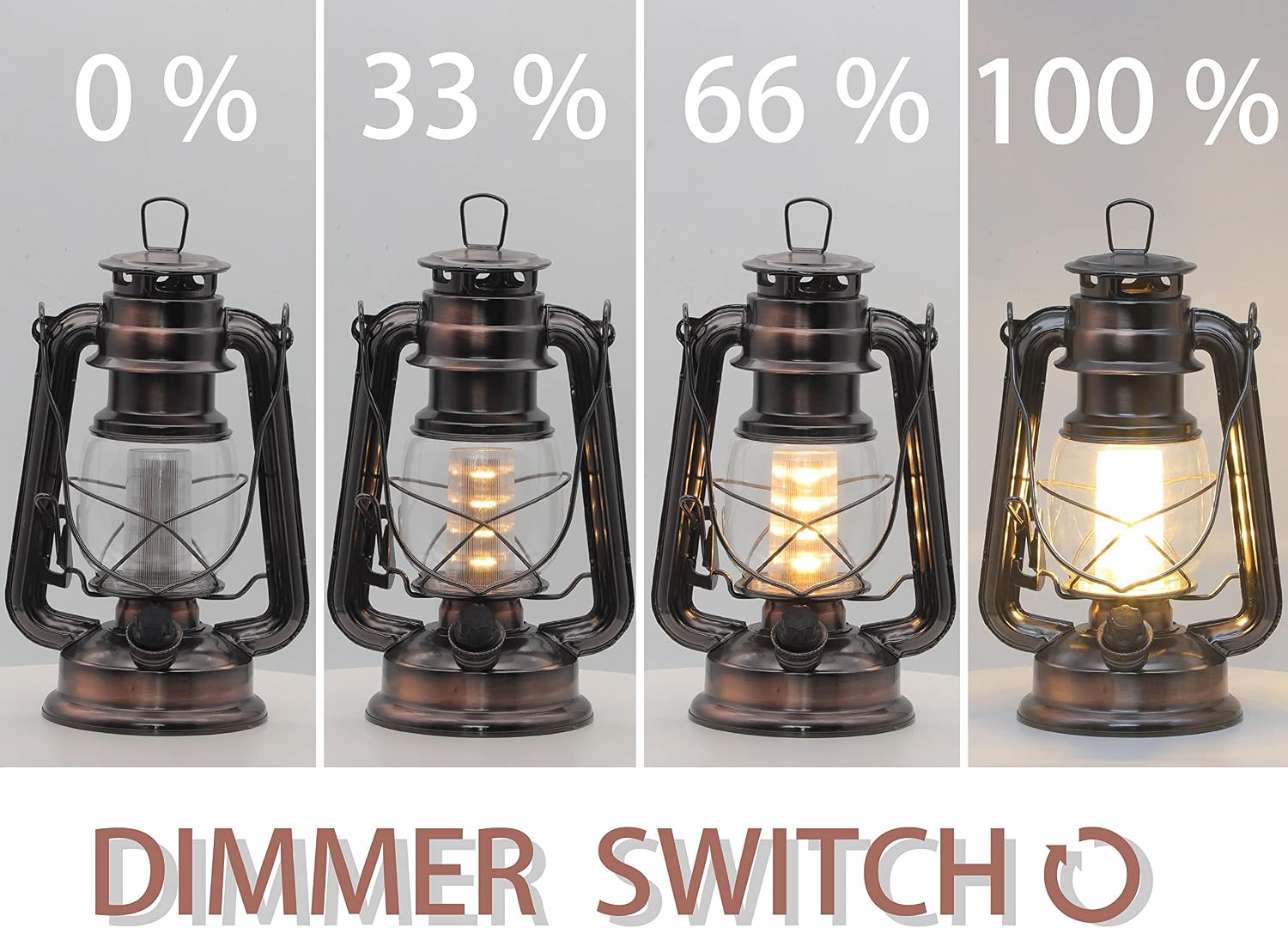 YAKii LED Vintage Lantern Metal Hanging Hurricane 12 LED Dimmer Switch Warm White Battery Operated Power Outage Indoor