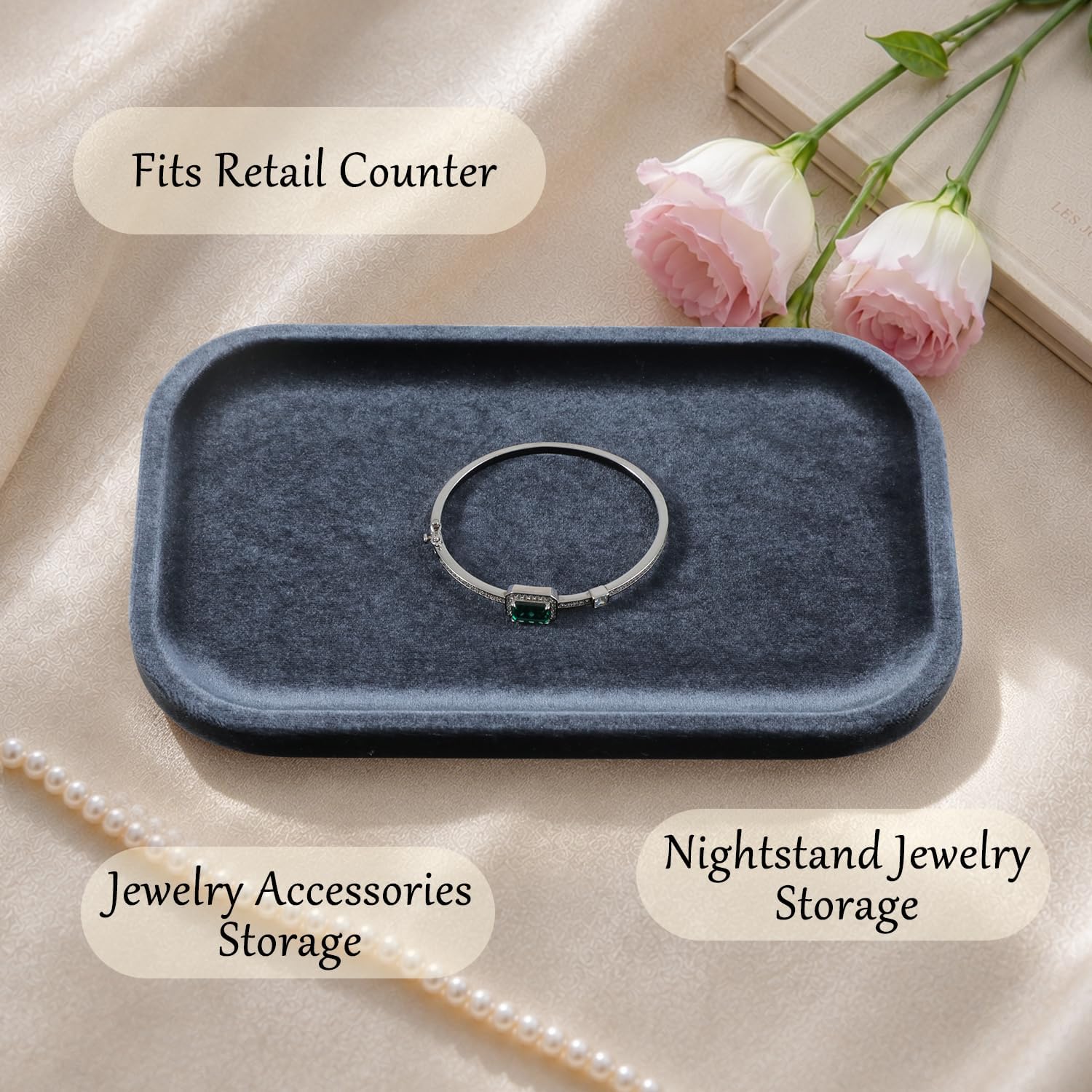 Resilient Velvet Jewelry Display Tray for Ring Earrings Bracelet Necklace / Slate Gray / 7.9 x 4.7