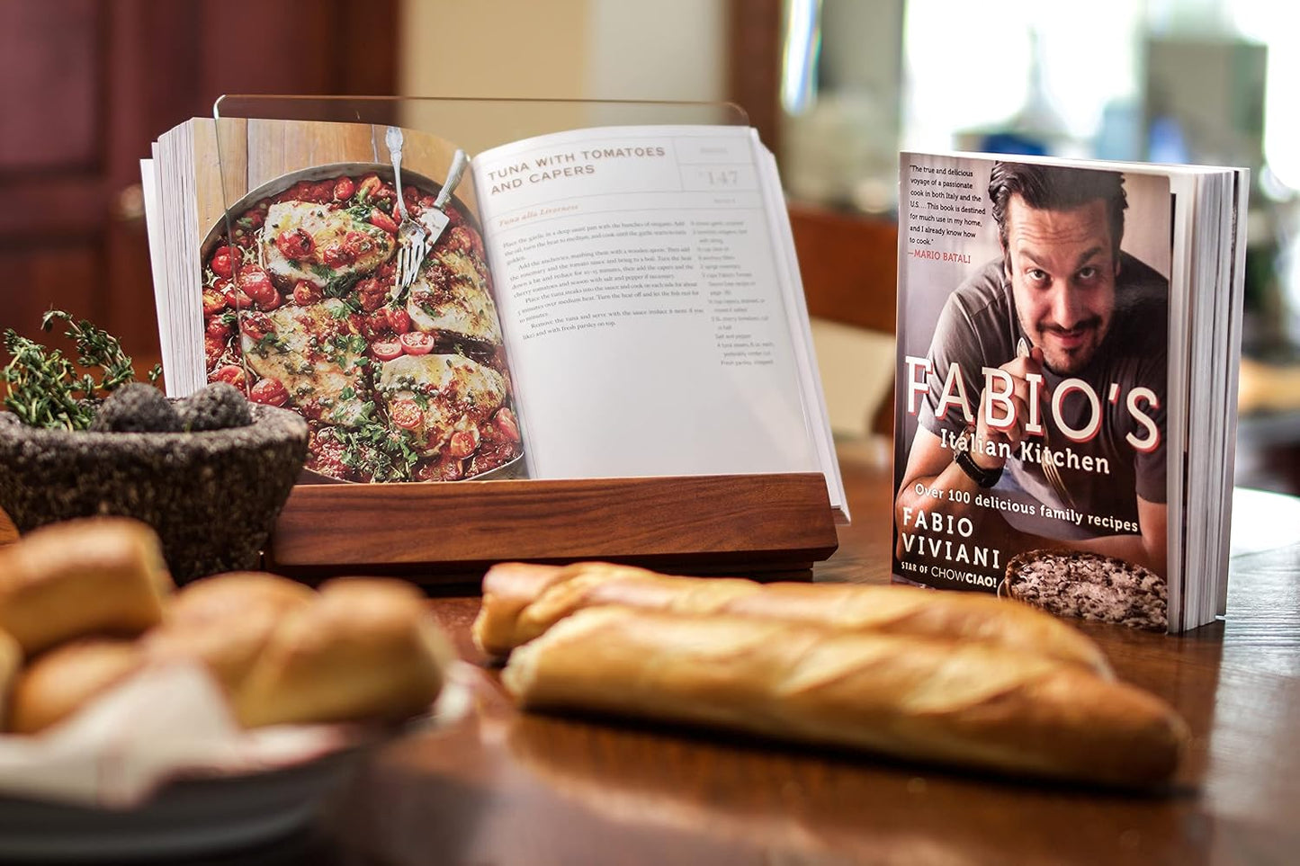 PICNIC TIME Fabio Viviani Prodigio Cookbook Stand with Tempered Glass, Recipe Stand, Kitchen Cookbook Holder, (Acacia