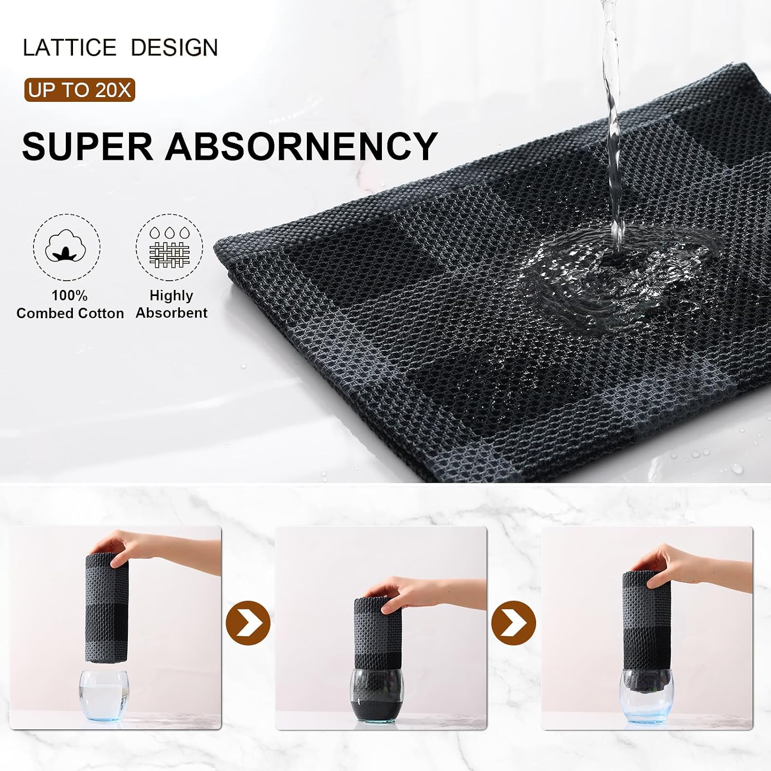 Mordimy 100% Cotton Waffle Weave Kitchen Towels, 20 x 28 Inches, Super Soft and Absorbent Buffalo Check Large Dish