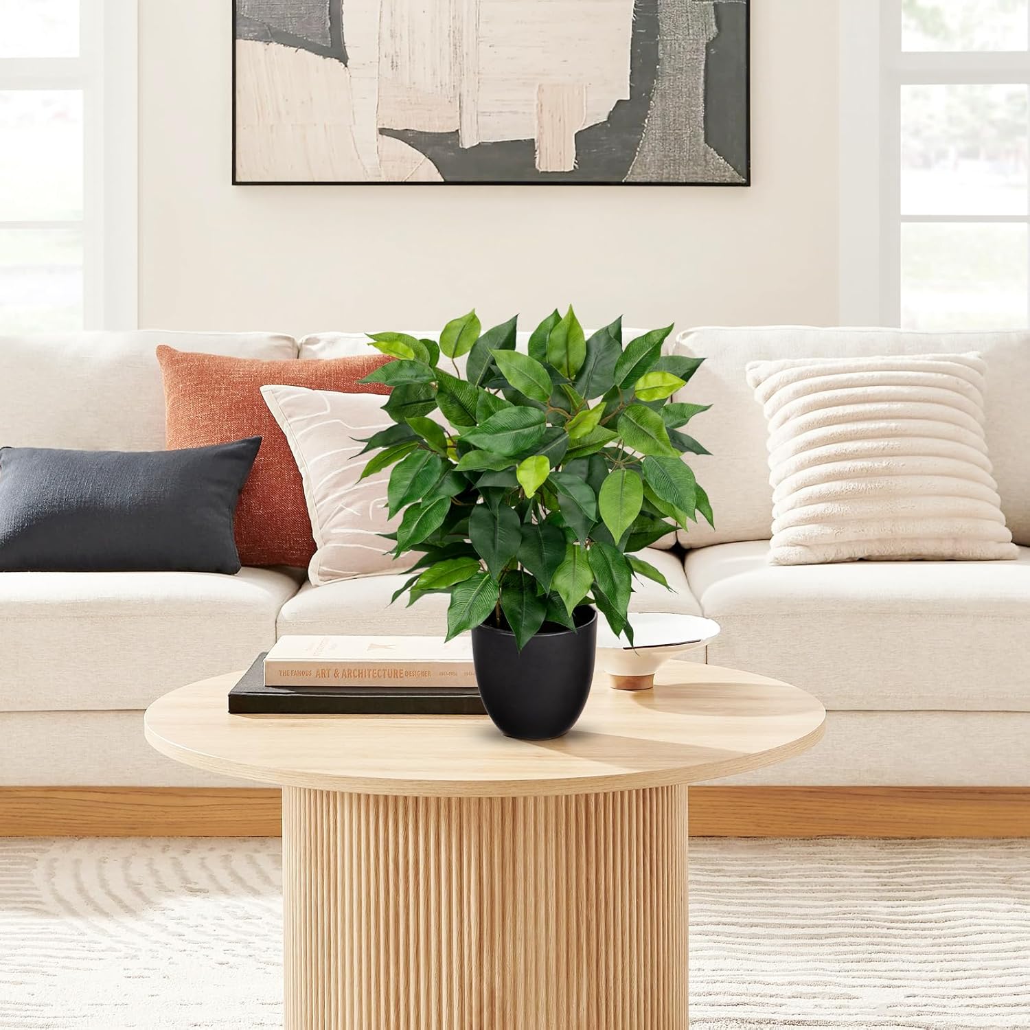 Fake Plant 15.7" Artificial Plants Indoor Small Ficus Potted Plants Silk Plants Faux Topiary / Green