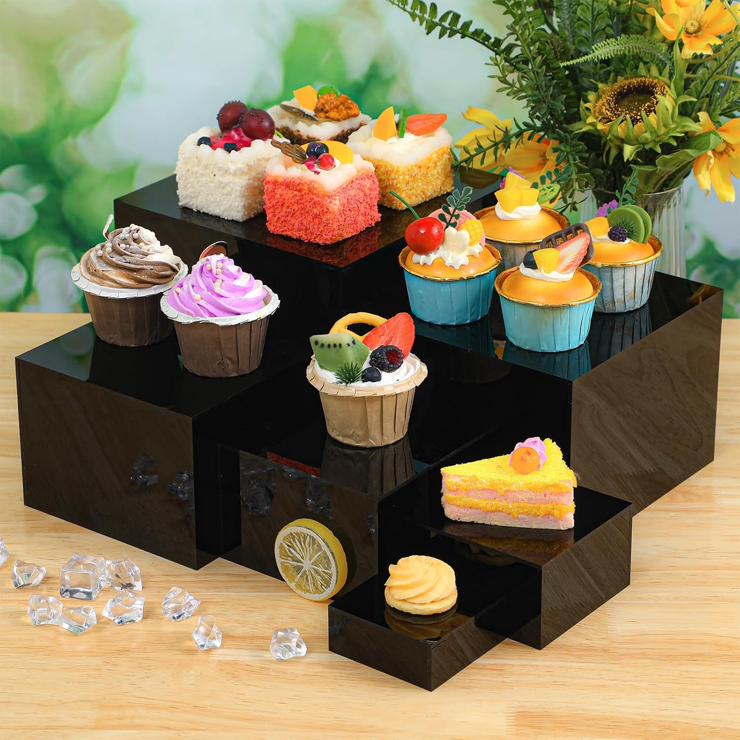 Acrylic Risers for Display Acrylic Cube Boxes Risers / 3 To 8 Inch / Square / Black / Set of 6