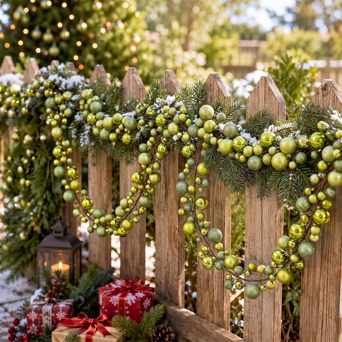 2 Pcs 6 ft Christmas Ball Ornament Garland, Light Green | Bauble Bulb Christmas Tree Ball Decoration Shatterproof