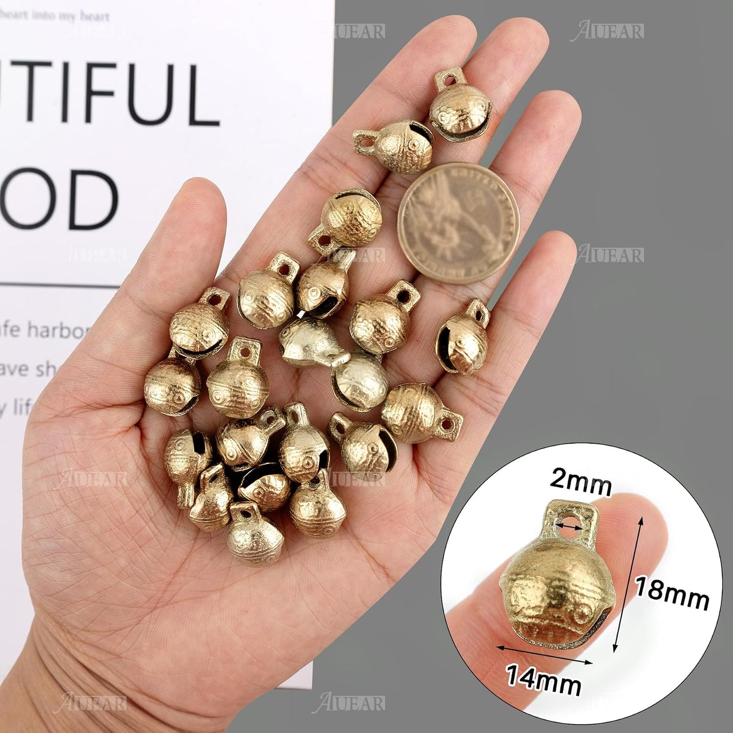 AUEAR, 30 Pack Antique Gold Bells Tibetan Brass Vintage Indian Charms Pendants for Pet Bell Dog Collar Crafting Home