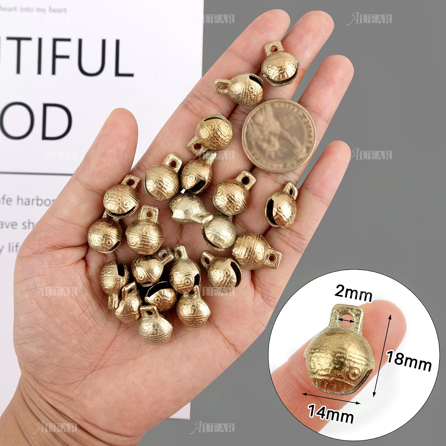 AUEAR, 30 Pack Antique Gold Bells Tibetan Brass Vintage Indian Charms Pendants for Pet Bell Dog Collar Crafting Home