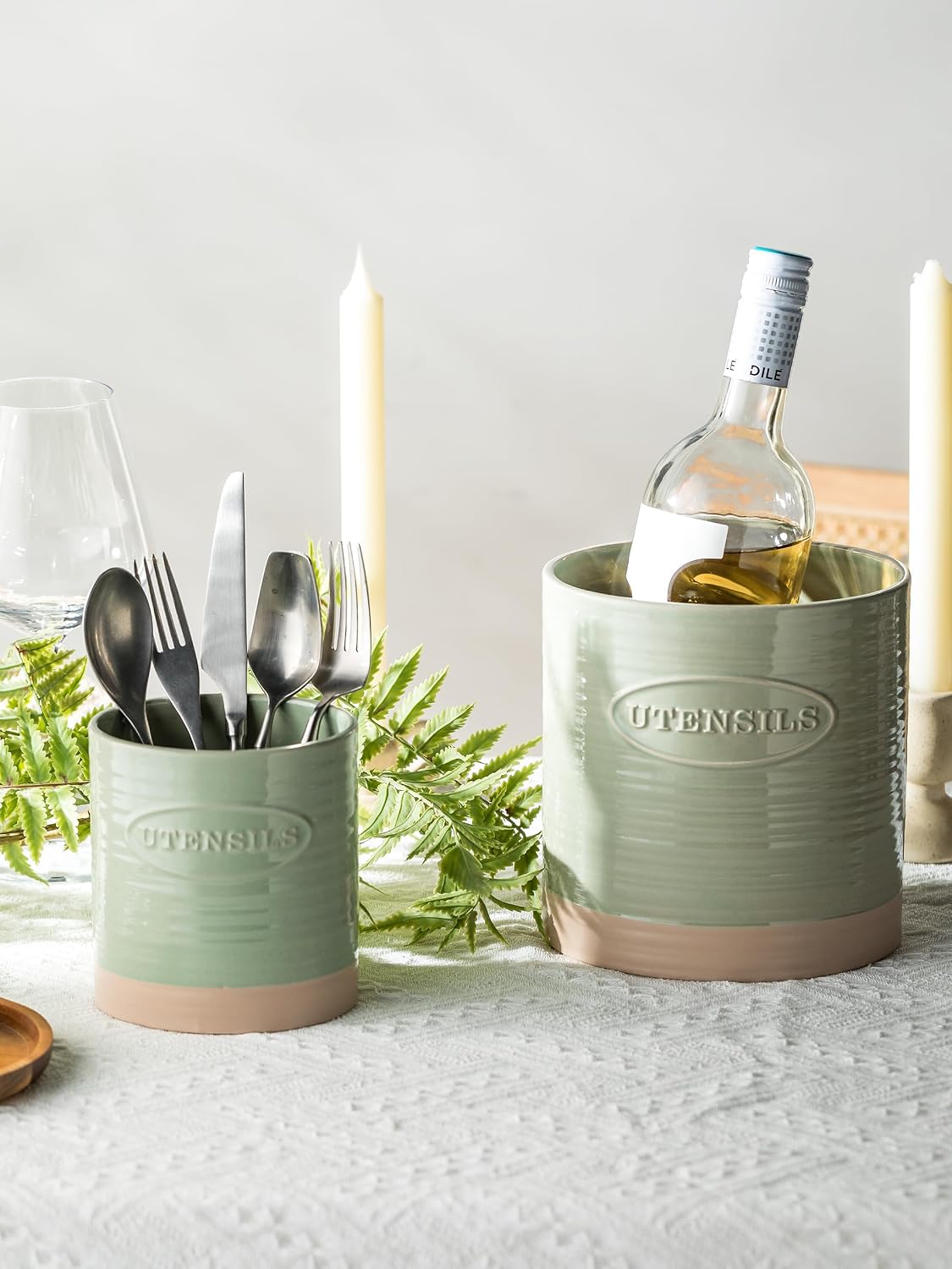 YHOSSEUN Kitchen Utensil Holder Set of 2, Utensil Crock for Countertop | 6.7"+5.1" Cooking Utensil Holder for Kitchen