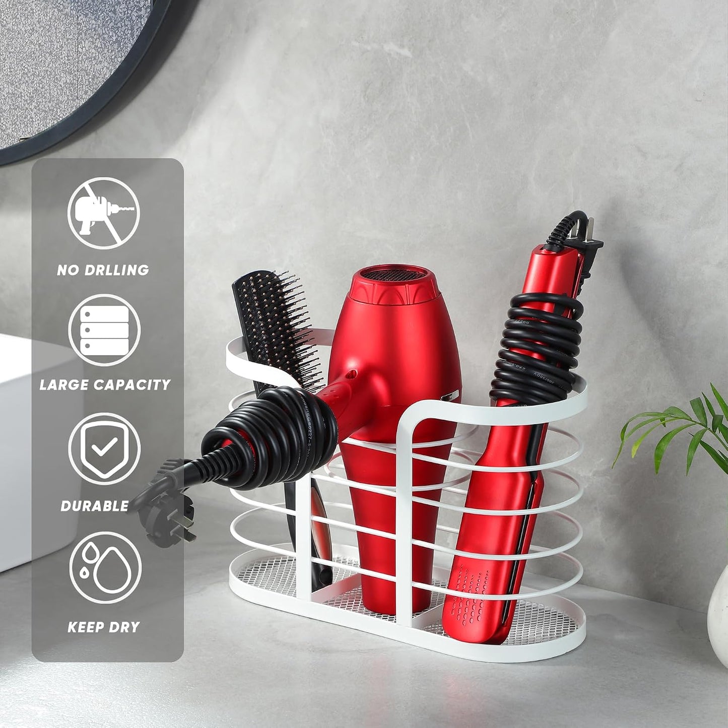 YIGII White Hair Dryer Holder - Adhesive Blow Dryer Holder/Hair Tool Organizer Bathroom Organizer Stick on Wall Mounted