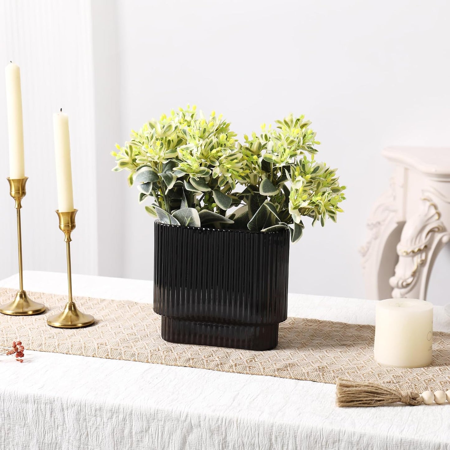 Ceramic Vase for Flowers / Black / Medium Rectangle
