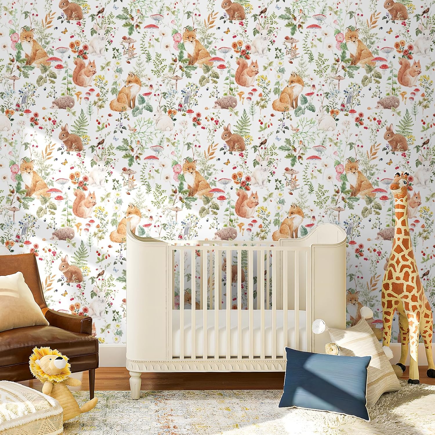 Woodland Wallpaper Stick and Peel Fairytale Forest Animal Wallpaper / 17.5 x 10 / Ft / White