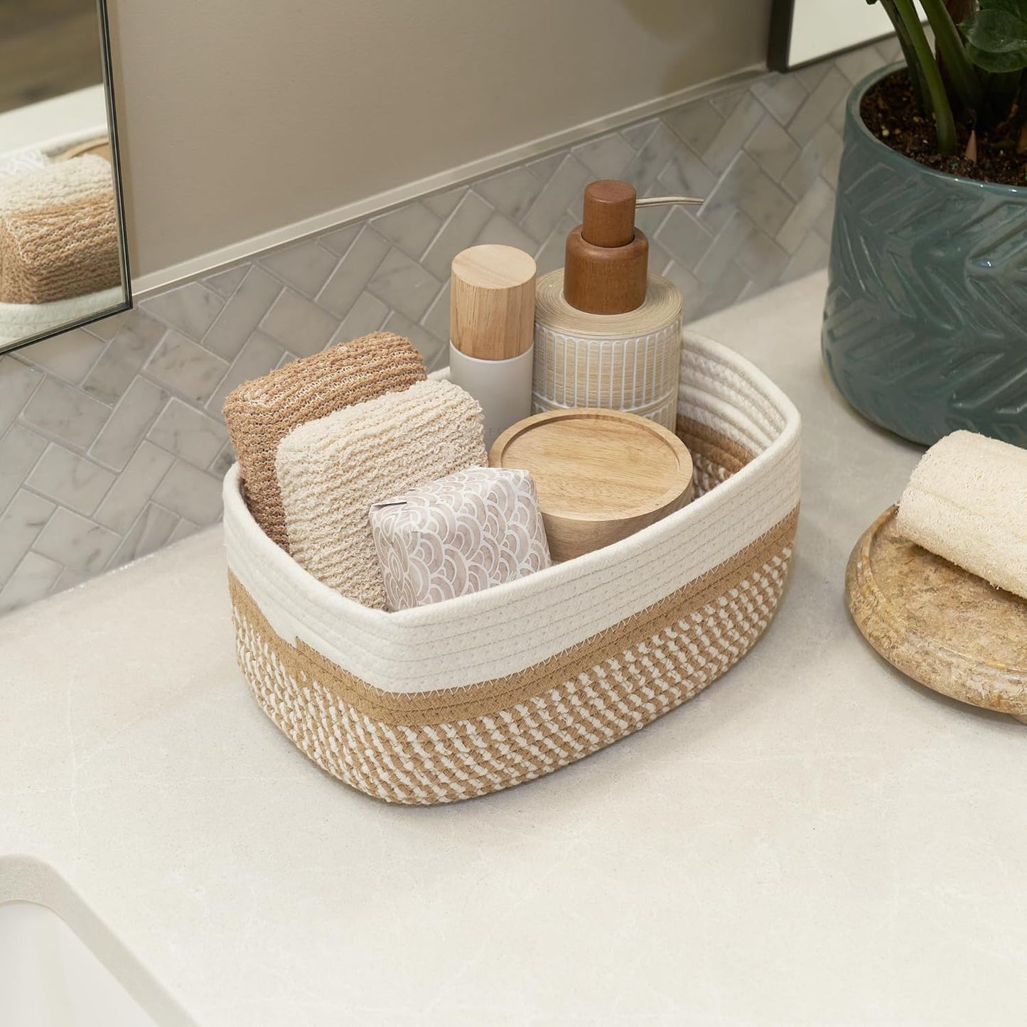 Storage Basket / Sturdy Jute Rope Baskets / Beige-brown / Set of 3