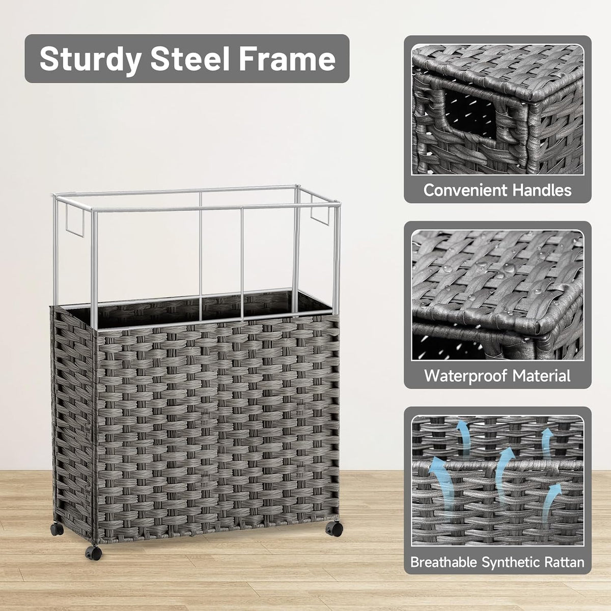 Hiagnete Toilet Paper Storage Basket with Lid and Wheels, Rattan Toilet Paper Holder Storage, Toilet Paper Organizer