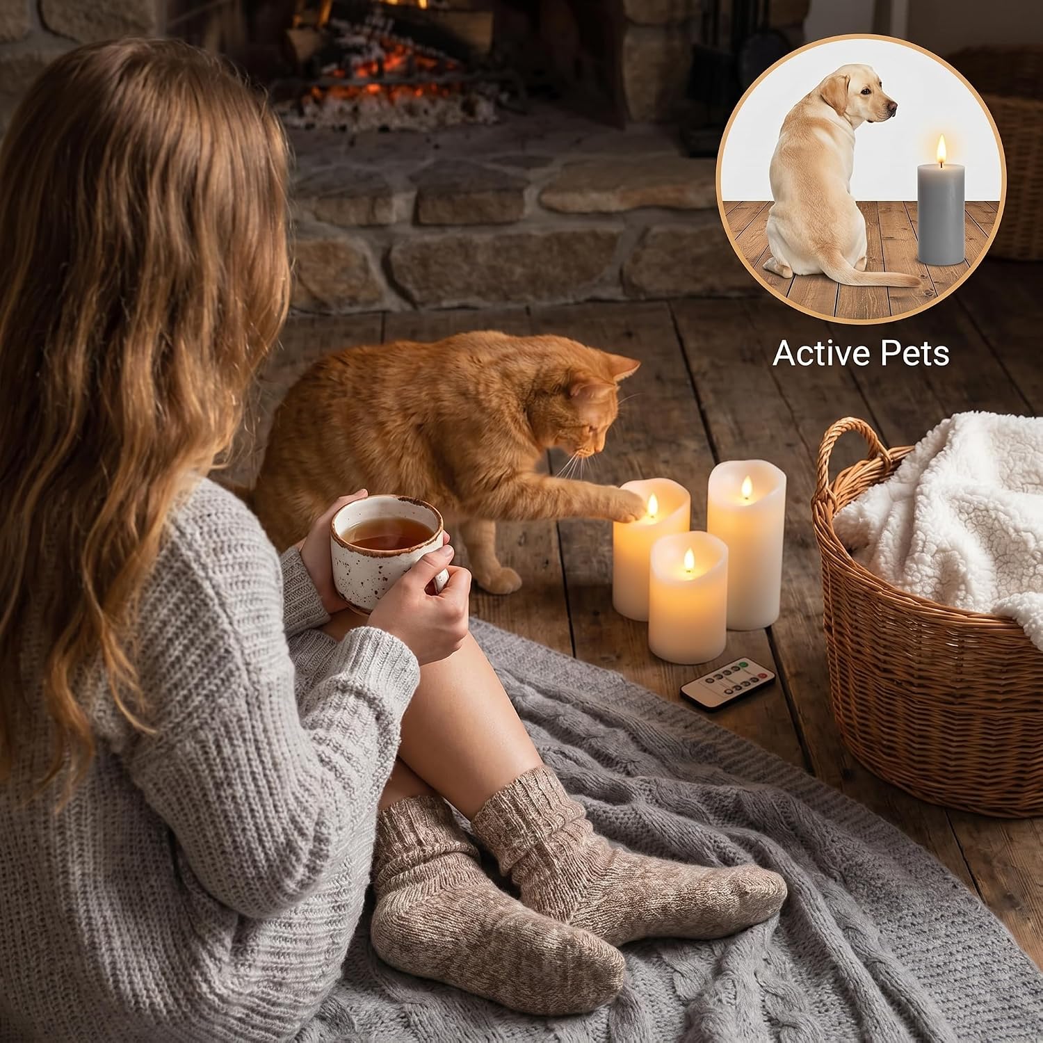 VENTA Set of 3 White Pillar Candles | Real Wax Battery Operated Flickering LED Candles with Remote | Timeless Decor for