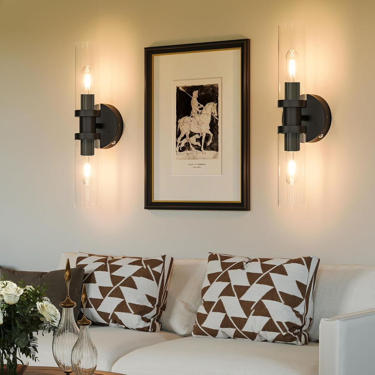 Rayogale Black Wireless Battery Operated Wall Sconce with Remote Control | Dimmable Rechargeable Wall Lights Set of 2
