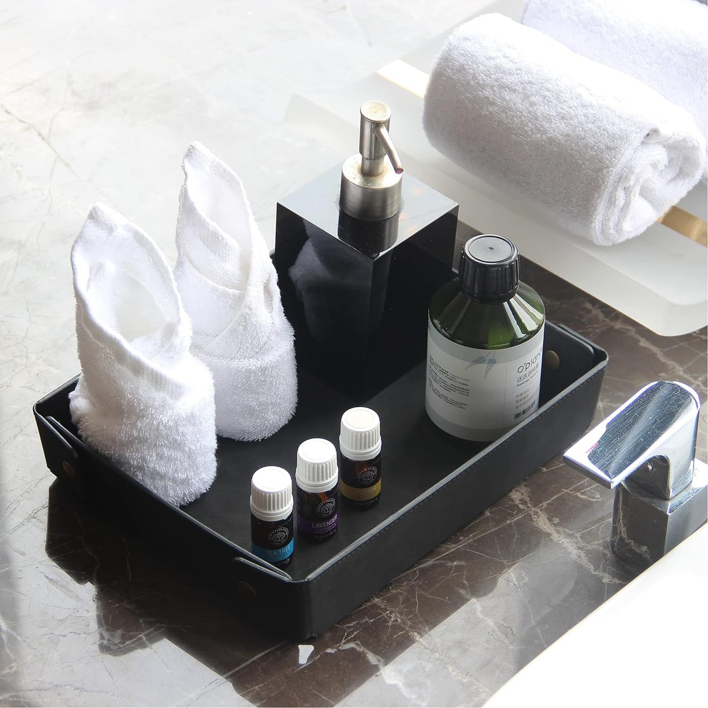 Faux Leather Valet Tray Organizer for Men / Black / Rectangle