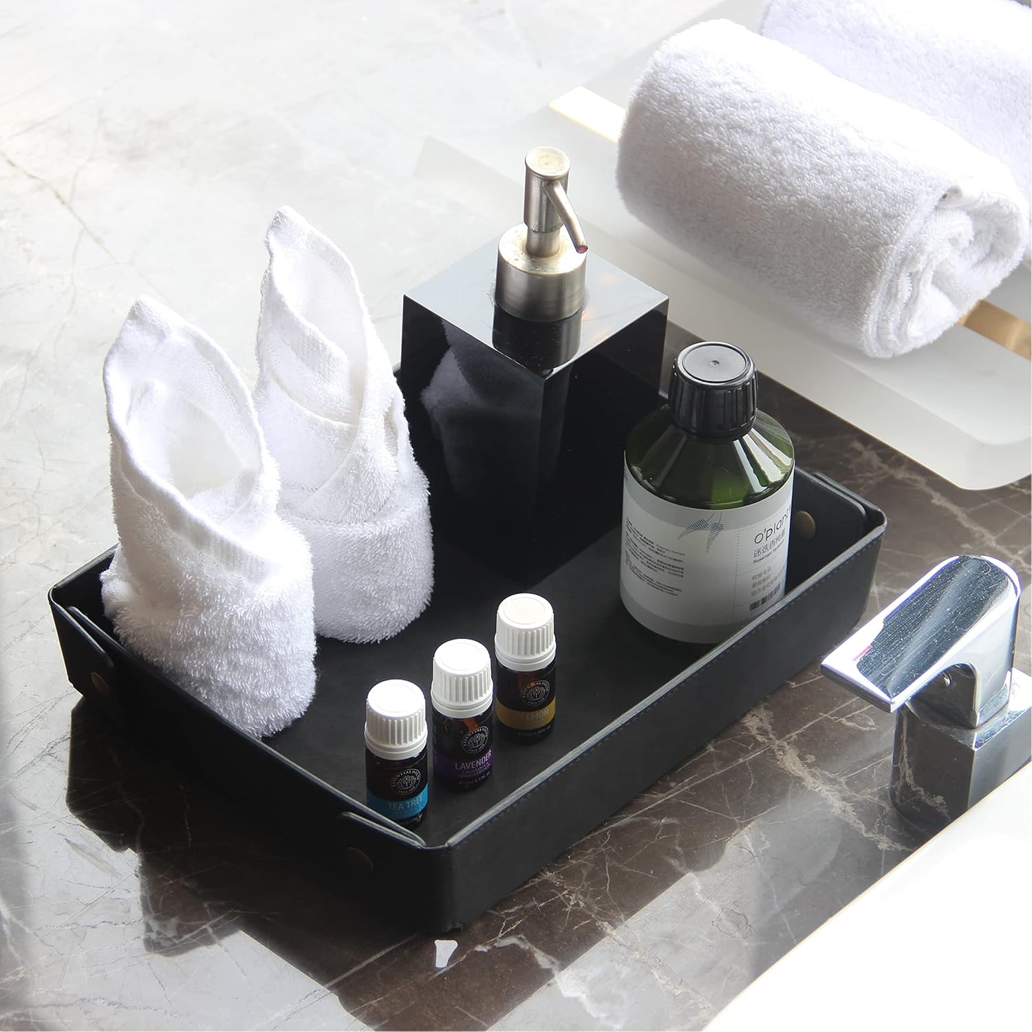 Faux Leather Valet Tray Organizer for Men / Black / Rectangle