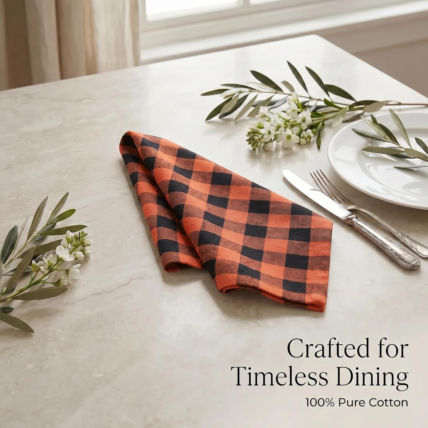 Urban Villa Cloth Napkins Cotton 12x12 (Set of 12) Orange/Black