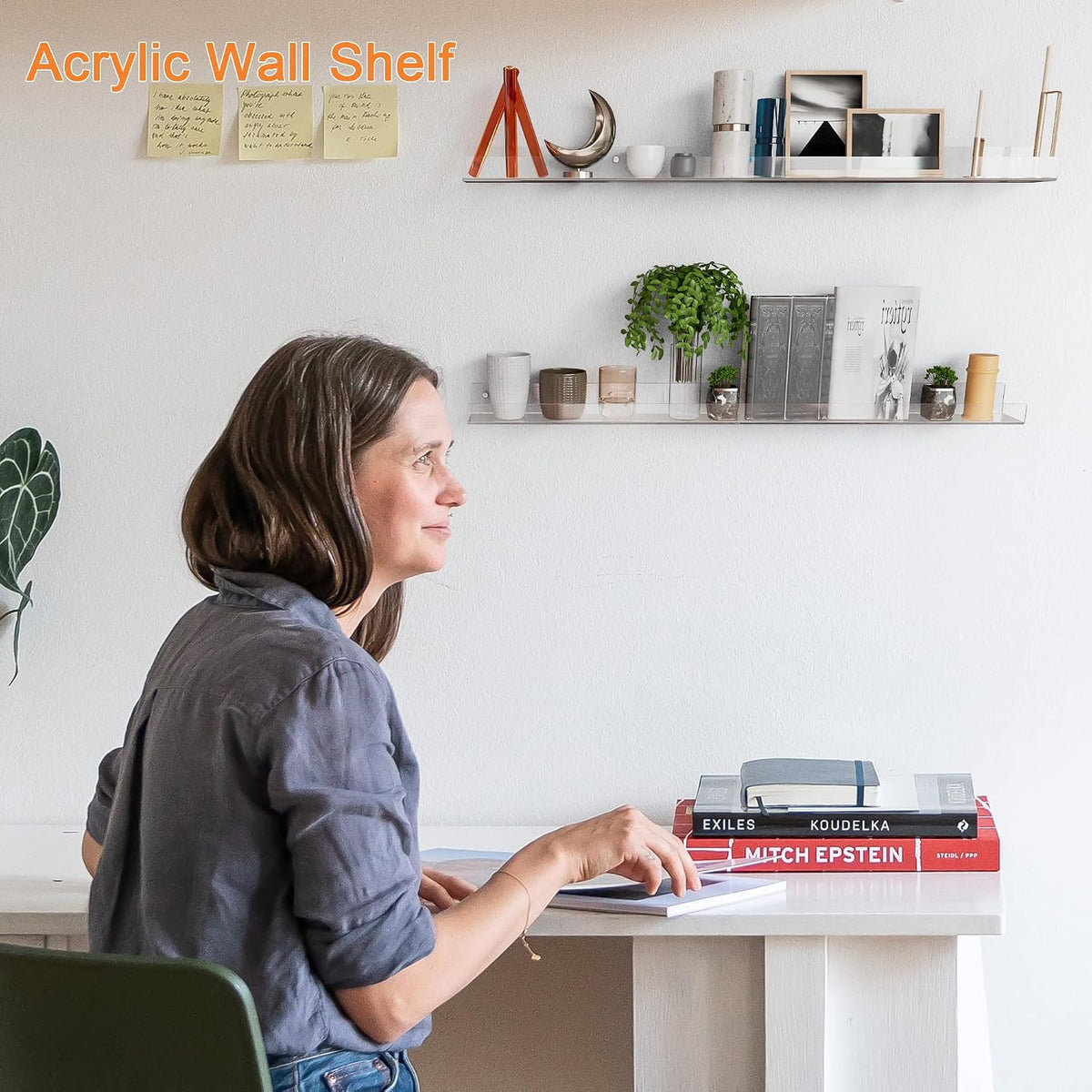 36'' Clear Acrylic Wall Long Shelf 2 Pack, Acrylic Floating Book Shelves, Wall Mounting Invisible Ledge Book Shelf