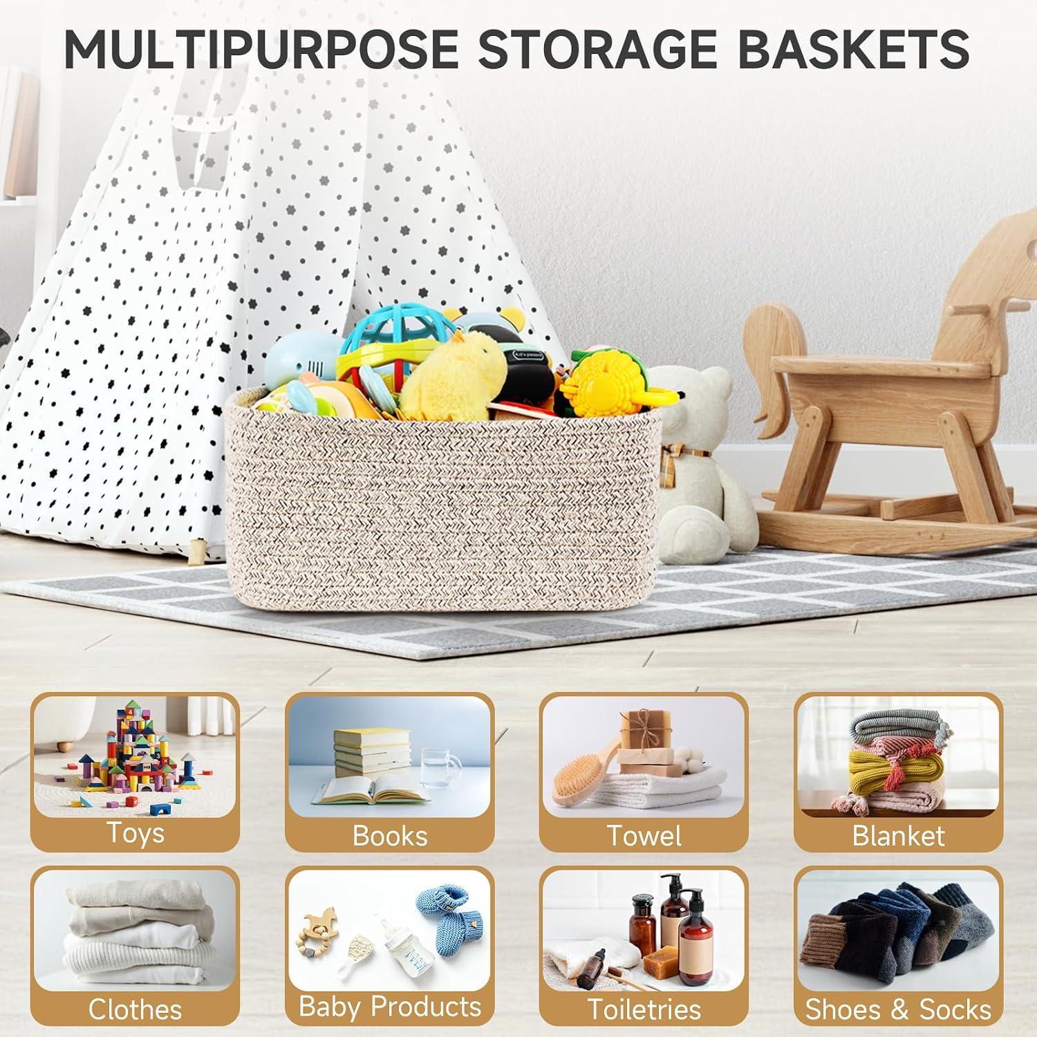 Woven Shelf Toy Basket / 11.8"lx7.8"wx5.1"h / Mix Brown / Set of 3